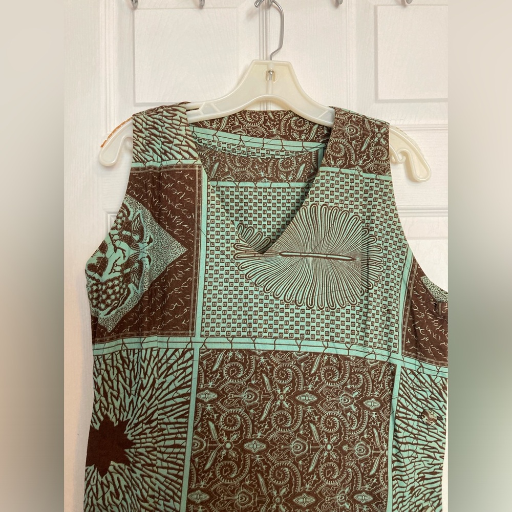 African print sundress teal and chocolate